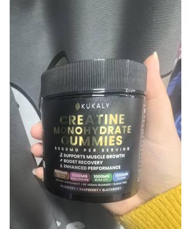 kukaly Creatine Monohydrate Gummies for Men & Women, 60pcs Creatine Gummies Sugar Free - Mixed Flavored with L-Taurine, BCAA 2:1, B12 B6 for Boost Strength, Focus & Endurance, Vegan, Non-GMO