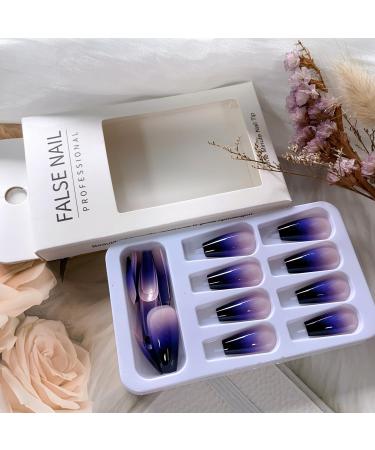 Shop Long Press on Nails - Purple & Black Gradient Coffin Style | Reusable Acrylic French False Nails for Women & Girls - Buy Online on GoSupps.com
