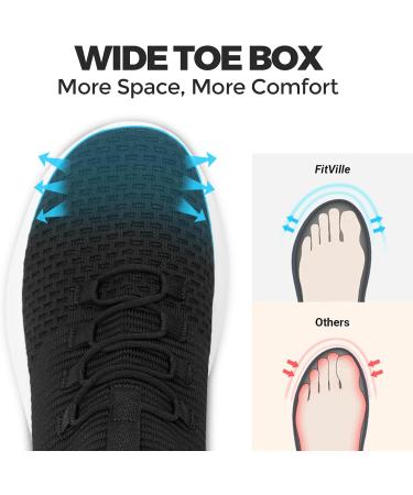Fitville Women's Extra Wide Slip-On Walking Shoes | Thick Sole Breathable Sneakers for Wide Feet - Size 39.5 EU - Black - Buy Online on GoSupps.com