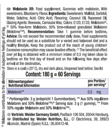 Weider Melatonin Gummies for Sleep | Time-Delayed Release Sugar-Free Blackberry Flavor | 60 Delicious Gummy Bears - Buy Online on GoSupps.com