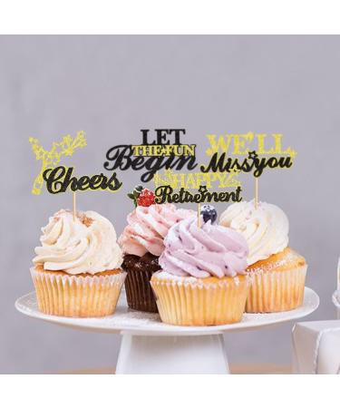 Ercadio 24 Pack Happy Retirement Cupcake Toppers Cheers Retired We'll Miss You LET the Fun Begin Cupake Toppers Picks Retirement Theme Farewell Birthday Party Cake Decorations Black Gold - Buy Online on GoSupps.com