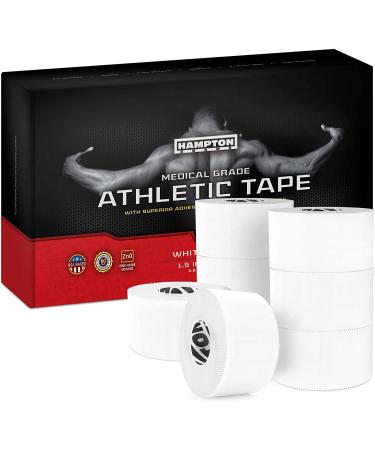 White Sports Medical Athletic Tape - No Sticky Residue & Easy to Tear - for Athletes, Trainers & First Aid Injury Wrap: Fingers Ankles Wrist - 1.5 Inch x 15 Yards per Roll (White, 8-Pack) White 8-Pack