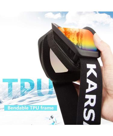 Karsaer Anti-Fog Ski Goggles with UV Protection | Matte Black Frame Red Mirrored Lens | Snowboard Goggles for Men Women Youth - Buy Online on GoSupps.com