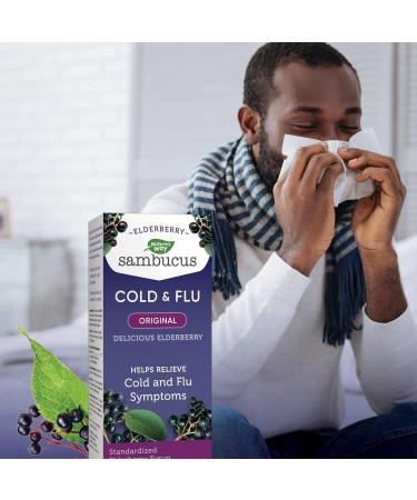 Nature's Way Sambucus Cold and Flu Care Original Elderberry Syrup Used in Herbal Medicine to Help Relieve Symptoms (Coughs and Sore Throats) in Adults 120 ml - Buy Online on GoSupps.com