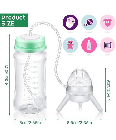 Nuanchu 10 oz Self Feeding Baby Bottle w/ Long Tube Straw | Leak-Proof Baby Feeder Bottle for Imitation Milk Weaning | Mint Green - Buy Online on GoSupps.com