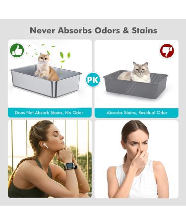 ZuHucpts Stainless Steel Cat Litter Box Extra Large Metal Litter Pan for Cats/Rabbits (Silver X-Large(24" Lx16 Wx8 H)) X-Large(24"Lx16"Wx8"H) Silver - Buy Online on GoSupps.com