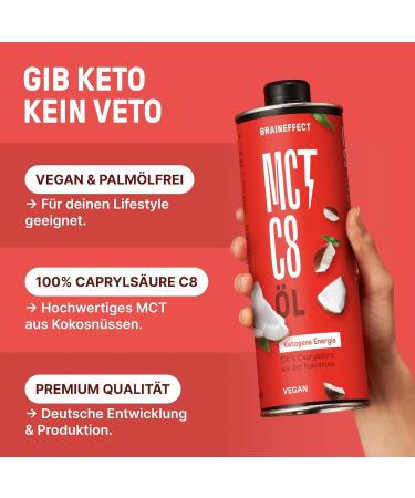 Braineffect MCT Oil C8 - 300% More Ketones 100% C8 Coconut Extract - Ideal for Keto Diet & Bulletproof Coffee - 4x1000ml - Buy Online on GoSupps.com