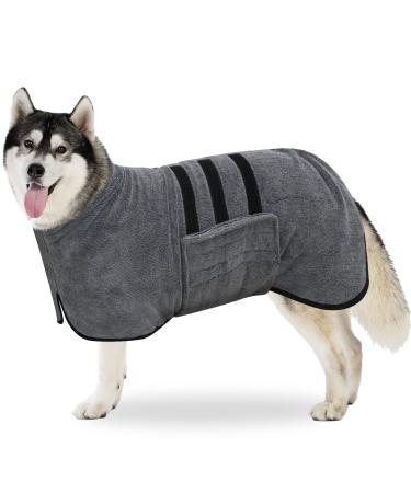 BasVII dog bemper made of microfiber bathrobe dog extra absorbent and fast drying with Velcro fastener and adjustable shrink tape for large medium and small dogs XXL gray-xxl - Buy Online on GoSupps.com