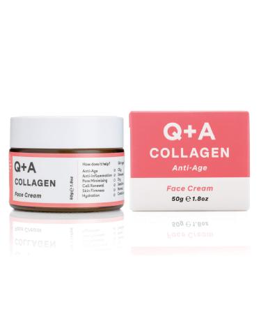 Q+A Collagen Face Cream. A vegetarian seaweed derived Collagen cream for ageing skin anti ageing with natural seaweed derived Collagen and Shea Butter for Ultimate Hydration. 50g/1.8oz