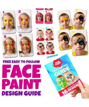 Blue Squid Face Painting Kit for Kids - 22 Color 160pcs with Stencils & Book | Non-Toxic Halloween Makeup | Professional Face Paint Set - Buy Online on GoSupps.com