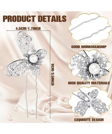 24-Piece Butterfly Crystal Pearl Hair Pin Set | Silver Bridal Hair Clips for Women | Wedding Bride Headwear Accessories - Buy Online on GoSupps.com