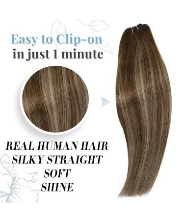 Runature Clip-In Extensions - Brown Balayage Dark Brown Ombre Caramel Blonde Real Hair #4/27/4 16 inch 120g 7 Pieces - Buy Online on GoSupps.com