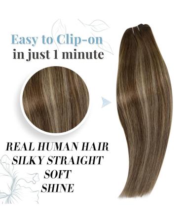 Runature Ombre Clip In Extensions - Real Hair Balayage Dark Brown & Caramel Blonde #4/27/4 - 50cm 120g 7PCs - Buy Online on GoSupps.com