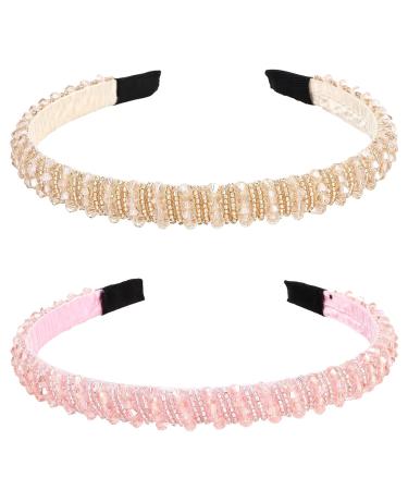 Jaciya Rhinestone Headband for Women - Sparkly Crystal Beaded Fashion Hair Accessory in Pink/Champagne - Buy Online on GoSupps.com