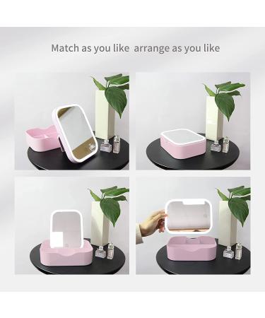 VIHELI LED Makeup Mirror with Organizer - Lighted Vanity Mirror & Cosmetic Case - Portable Travel USB Rechargeable Mirror - Touch Screen Dimming (Pink) - Buy Online on GoSupps.com