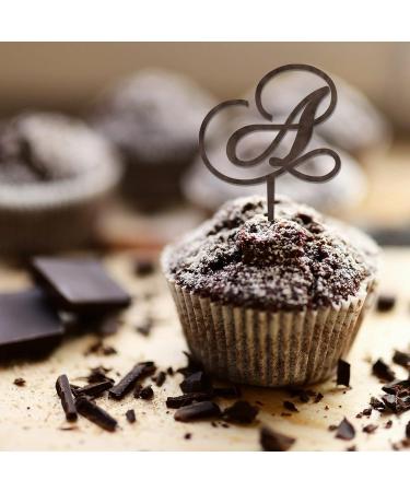 Initial A Cupcake Toppers Single Letter Monogram Name Brown For Wedding Engagement Cake Decorations Retro Laurel Wreath Personalized Any 26Letters Bridal Shower Gifts 6PCS Style-6 - Buy Online on GoSupps.com
