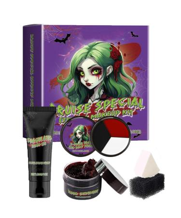 EONFAVE Halloween Kit for Artificial Blood Makeup Realistic Blood Gel and Cream 3 Colors Palette with Sponges Waterproof and Durable Perfect for Zombie and Injury Effects