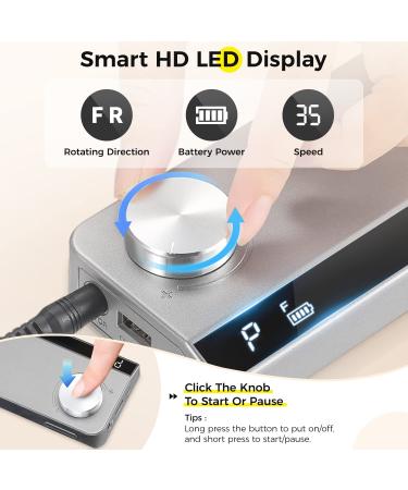 Portable Nail Drill 35000 RPM Rechargeable Electric E File Machine for Acrylic Nails - Grey | Cordless Nail Drill for Home Salon - Buy Online on GoSupps.com