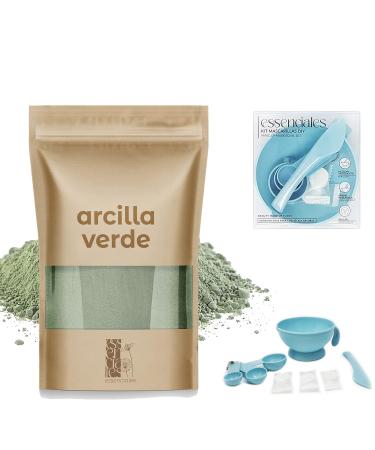 Essenciales Anti-inflammatory green clay powder for the face - Essentials 500g - Mask kit purifies and regenerates your skin