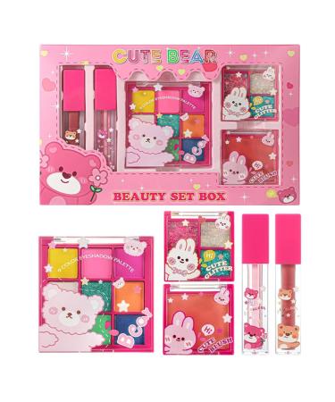 Princess Makeup Box Travel Makeup Kit Lipstick Makeup Box for Girls Cosmetic Set with Eyeshadow Lipstick Blush Makeup Kit for