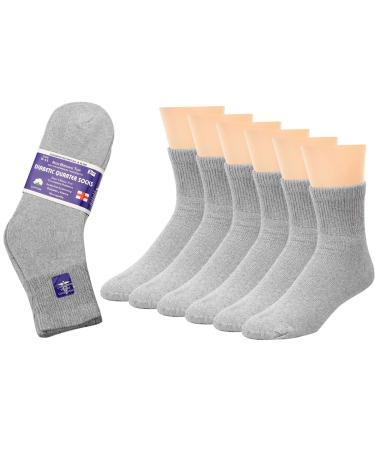Falari 6-pack Cotton Loose Fit Non-Binding Diabetic Quarter Socks For Men Women 10-13 6-pack Gray