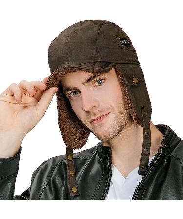 Comhats Aviator Hat Faux Leather Pilot Cap for Men - Winter Trapper Hunting Hat (Brown, Medium) - Buy Online on GoSupps.com
