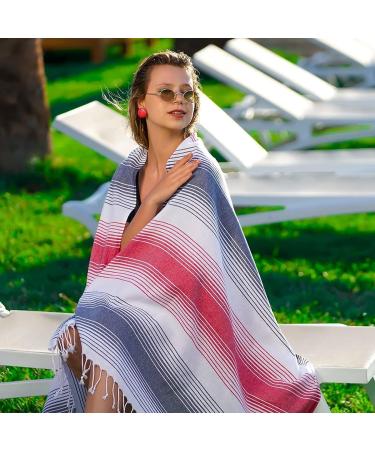 HAVLULAND Turkish Beach Towel 100% Cotton Oversized 71x39 - Navy/Blue - Buy Online on GoSupps.com