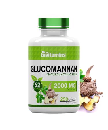 tnvitamins Glucomannan Capsules 2000 MG - 250 Count | Natural Konjac Root Fiber Extract Powder Supplement | Soluble Dietary & Digestive Fiber Pills | Produced in The USA | Non-GMO & Gluten Free
