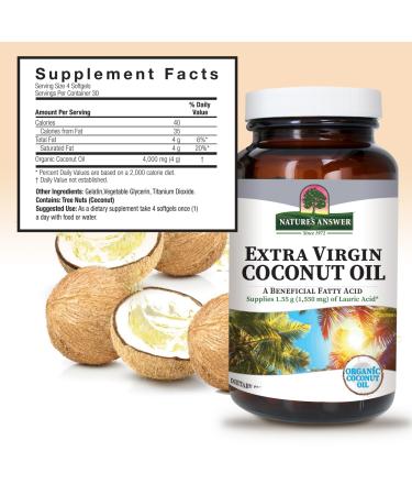 Nature's Answer Extra Virgin Coconut Oil Softgels Organic Coconut Oil Multi-Purpose Non-GMO Ideal for For Hair Skin Body Moisturizer (Pack of 2) - Buy Online on GoSupps.com