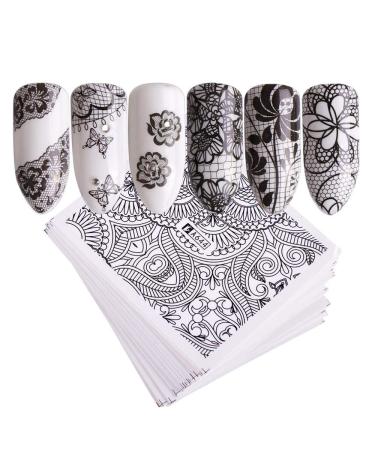 40 Sheets Nail Art Stickers Water Transfer Nail Decals Black Lace Flower Series Design Manicure Tips Nail Tips DIY Toenails Nail Art Decorations Accessories