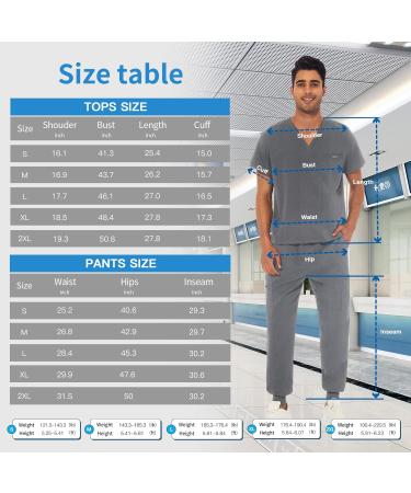 VIAOLI Men's Athletic Scrub Set - V-Neck Top & Jogger Pants - Grey Large - Buy Online on GoSupps.com