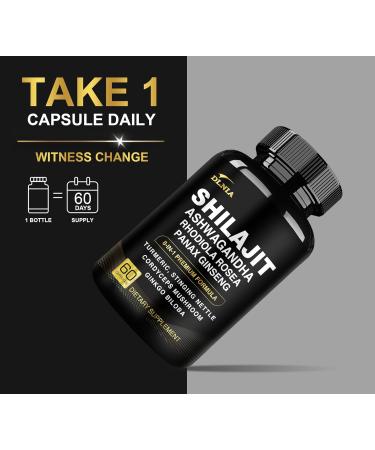 DLNIA 8-in-1 Shilajit for Men & Women with Ashwaganda Himalayan Organic Supplement with Rhodiola Rosea, Ginseng, Turmeric, Mushroom, for Immune Support, Energy, Calm, Focus, Clarity, Sleep, Cortisol - Buy Online on GoSupps.com