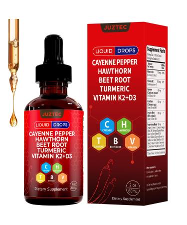 Juztec Cayenne Pepper Drops Clean Cayenne Nutra Pepper Extract with Hawthorn Beet Root 60ml Plant-Based Liquid 2 fl oz (1Pcs)
