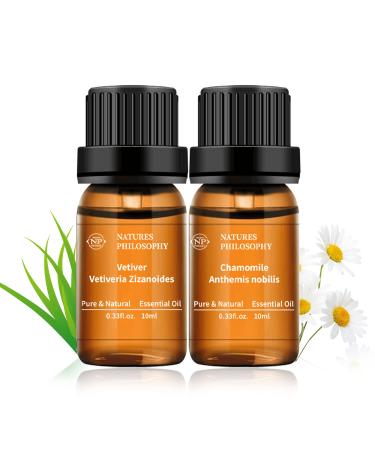 Chamomile + Vetiver Essential Oils Set 100% Pure Aromatherapy Diffuser Blends Oils for Skin Care Hair Bath Massage