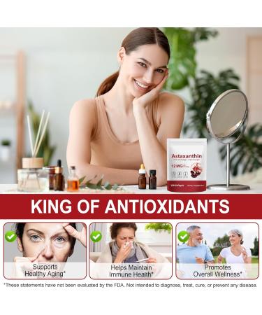 Ocnisdns Astaxanthin 12mg 120 Softgels Vegan Antioxidant Supplement for Eye Skin & Joint Support Triple Strength from Microalgae Non-GMO Gluten Free 4 Month Supply - Buy Online on GoSupps.com