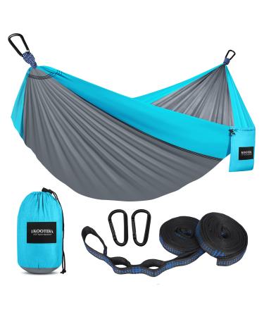 Kootek Camping Hammock Double & Single Portable Hammocks Camping Accessories for Outdoor, Indoor, Backpacking, Travel, Beach, Backyard, Patio, Hiking Grey & Sky Blue Large