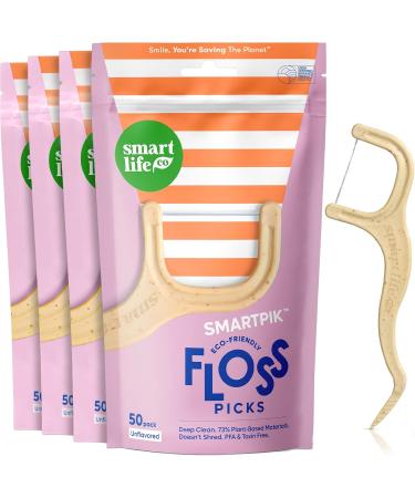Unflavored Dental Floss Picks - Biodegradable Plastic Free Tooth Flosser for Adults & Kids | Unwaxed Eco Friendly Thin Thread | Zero Waste Toothpick Stick Soft On Gum & Teeth | Natural Organic Vegan Unflavored 50 Count (Pack of 4) - Buy Online on GoSupps.com
