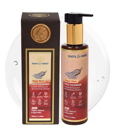 ROOTS AND HERBS Skin Foaming Cleanser Face Wash for Women & Men - Royal Silver Indulgence Facial Wash with Ayurvedic Herbs Aloe Vera & Jojoba Oil - Face Cleansing Foam for All Skin Types - 3.38oz
