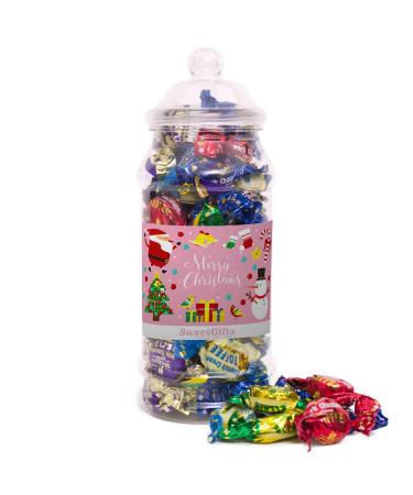 Sweet Gifts Christmas Sweets Jars - Assorted Wrapped Toffees & Eclairs - Christmas Pink Label - Medium Jar - 450grams