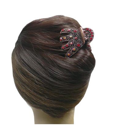 JCGY Antique Bronze Metal Hair Claw with Sparkly Red Crystals - YY86410Red, Red/Bronze Trim - Buy Online on GoSupps.com