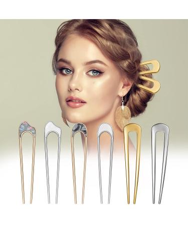 6 PCS Metal U Shaped Hairpins Hair Stick Fork Sticks French Hair Pin Updo Chignon Pins for Women - Gold & Silver Buns Hair Accessories - Buy Online on GoSupps.com