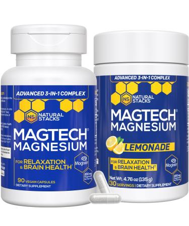 Magtech Magnesium Capsules & Lemonade Bundle - 3 Forms of Magnesium - Supports Relaxation and Brain Health* - 60 Total Servings