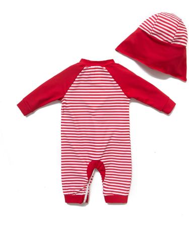 Bonverano Baby Girls UPF 50+ UV Protection Sunsuit with Sun Cap - Red Stripe, 6-9 Months - Buy Online on GoSupps.com