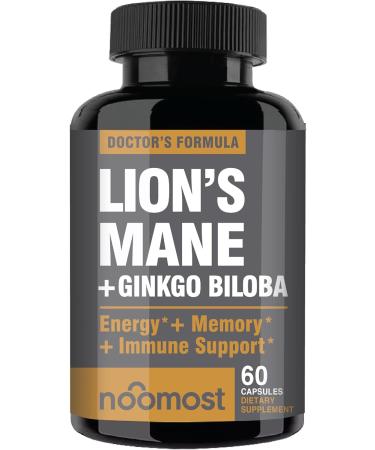 NooMost Lions Mane Supplement Organic Capsules - With Ginkgo Biloba - Cognitive Health Focus & Memory Support - Natural Superfood for Brain Energy & Immune Health - Non GMO- 60 Caps - 2 Month Supply 540 mg - Buy Online on GoSupps.com