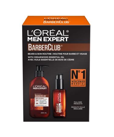 L'Oreal Paris Men Expert Barberclub Kit with Beard Oil 3 in 1 Face Wash beard Wash and Shampoo for Men with Cedarwood Essential Oil Full Size Products 2 Count Beard Oil + 3-in-1 Wash Kit - 2 Count
