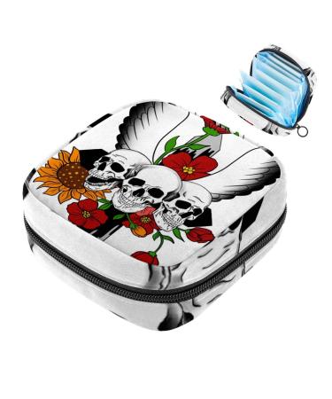 Skull rose sunflowers wing ladies bandage storage bag menstruation pad bag pocket portable menstrual cup pocket with zipper for teenagers girls women women