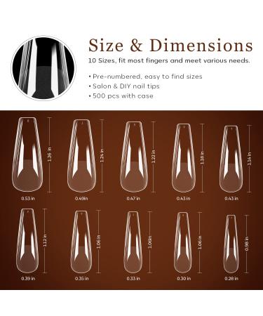 Modelones 500 Piece Transparent Nail Tips - Coffin Ballerina PMMA Resin for Gel Nail Art - 10 Sizes Pre-Buffed Long Artificial Nails - Perfect for DIY Designs - Buy Online on GoSupps.com