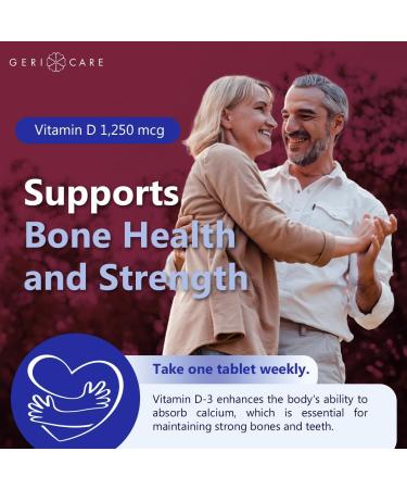 GeriCare Vitamin D 1,250mcg (50,000 IU) High Potency, Supports Bone Density, Muscle Health, Immune Function, and Calcium Absorption, Once-A-Week Dietary Supplement, 12 Count (Pack of 1) 12 Count (Pack of 1) Vitamin D 1,250mcg - Buy Online on GoSupps.com