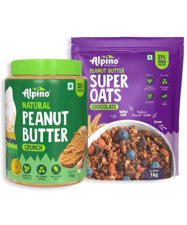 Alpi no Pre-Workout High Protein & Fiber Diet Super Combo - High Protein Super Oats Chocolate 1kg Natural Peanut Butter Crunch 1kg