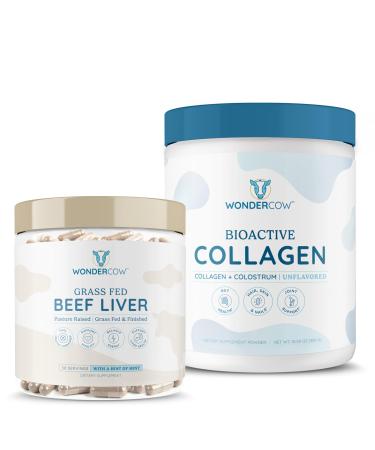 WONDERCOW Bioactive Collagen w/Bovine Colostrum Powder + Grassfed Beef Liver Supplement Capsules